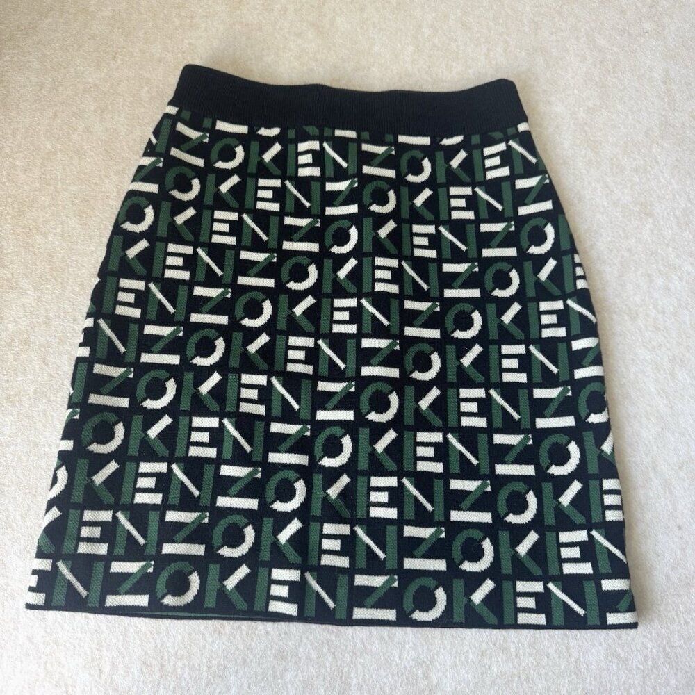 KENZO all over logo sport mini skirt size XS black green knit